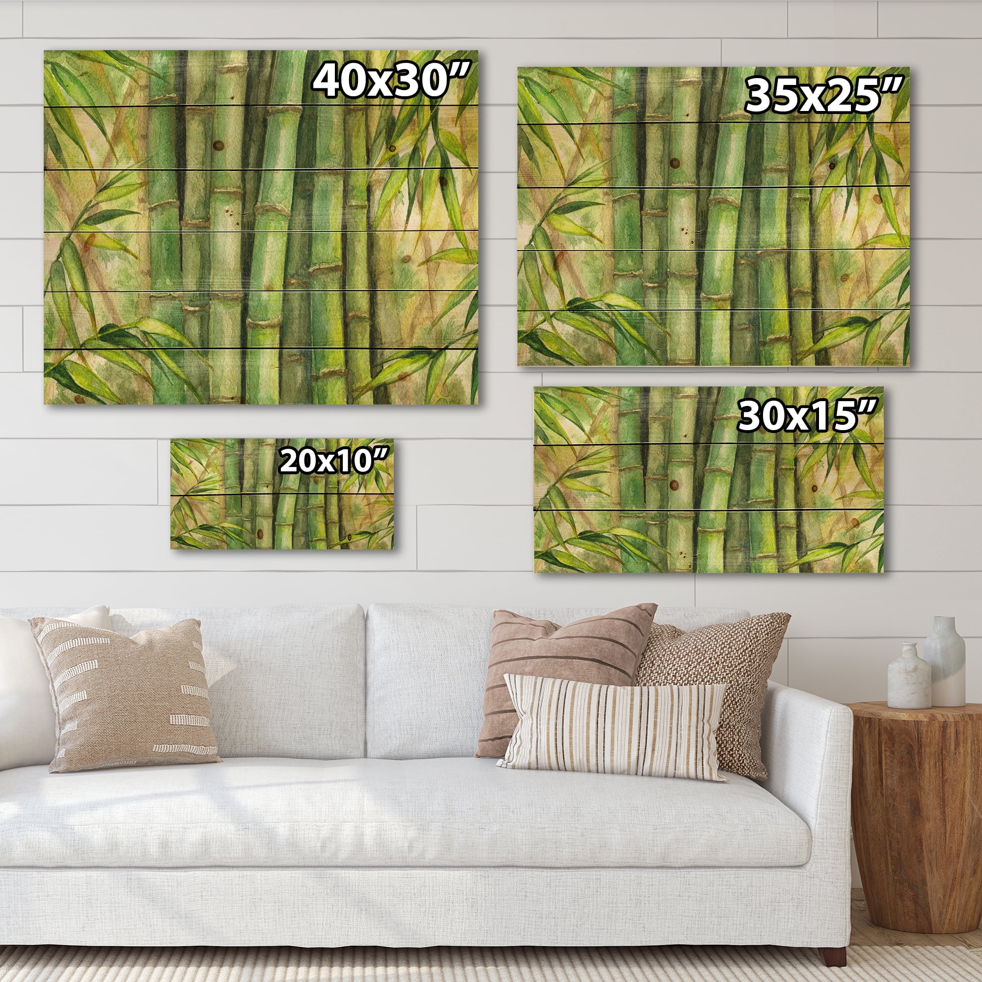 Designart 'Bright and Green Bamboo Stems' Transitional Print on Natural Pine Wood