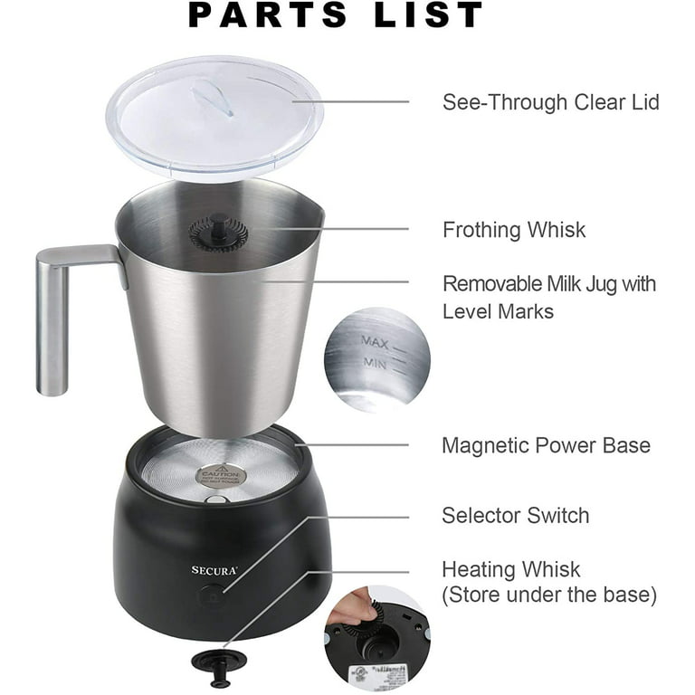 Secura Automatic Milk Frother, 4-in-1 Electric Milk Steamer, 17oz