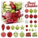 thumbnail image 1 of 65 piezas de adornos para árbol de Navidad, juego de decoración de bolas de Navidad, bola de Navidad roja, verde y blanca, juego de adornos para árbol colgante inastillable, 1 of 6