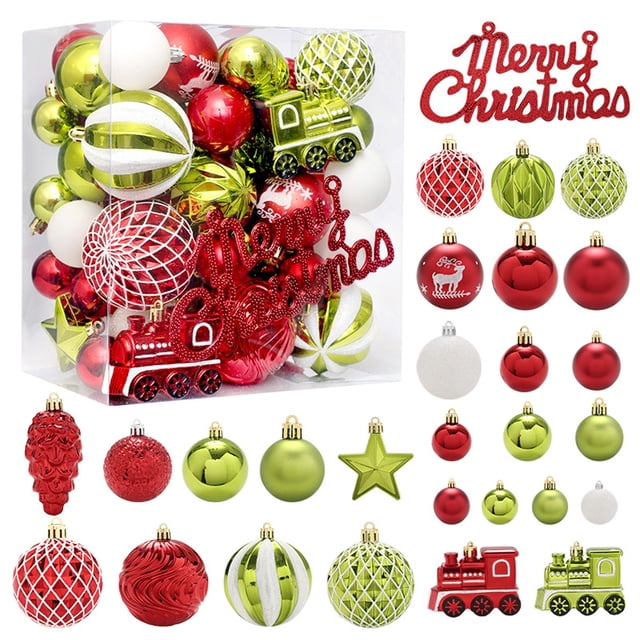 65 piezas de adornos para árbol de Navidad, juego de decoración de bolas de Navidad, bola de Navidad roja, verde y blanca, juego de adornos para árbol colgantes inastillables