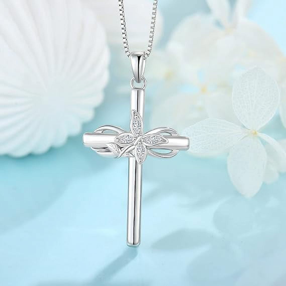 Inpasne Cross Necklace for Women 925 Sterling Silver Infinity Butterfly Necklace Birthstone Jewelry Gifts for Women Her Mom Wife Girlfriend Daughter
