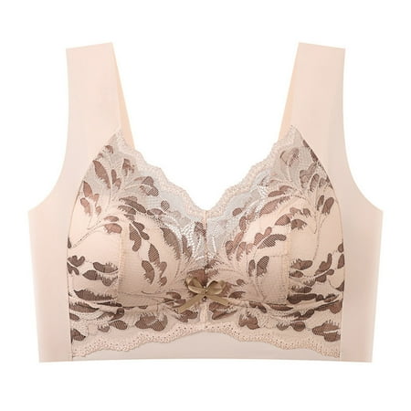 GEWSEY Women Floral Secrets Comfort Rose Bra Front Closure Lace Comfy No Wire Bras Plus Size Rose Push-up Bra Pink  M