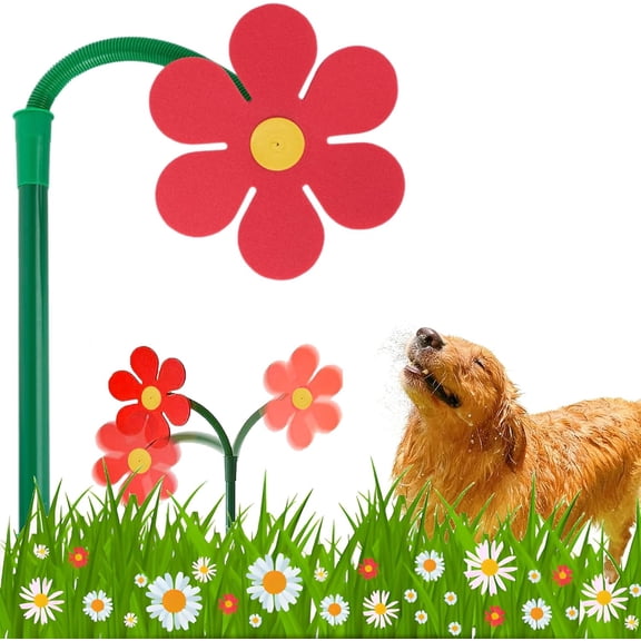 Sprinkler - 360° Rotating Dancing Water Sprinkler for Lawn Garden, Funny Sunflower Water Sprinklers for Dogs Outdoor Play, Irrigation Tool for Yard Watering - Red