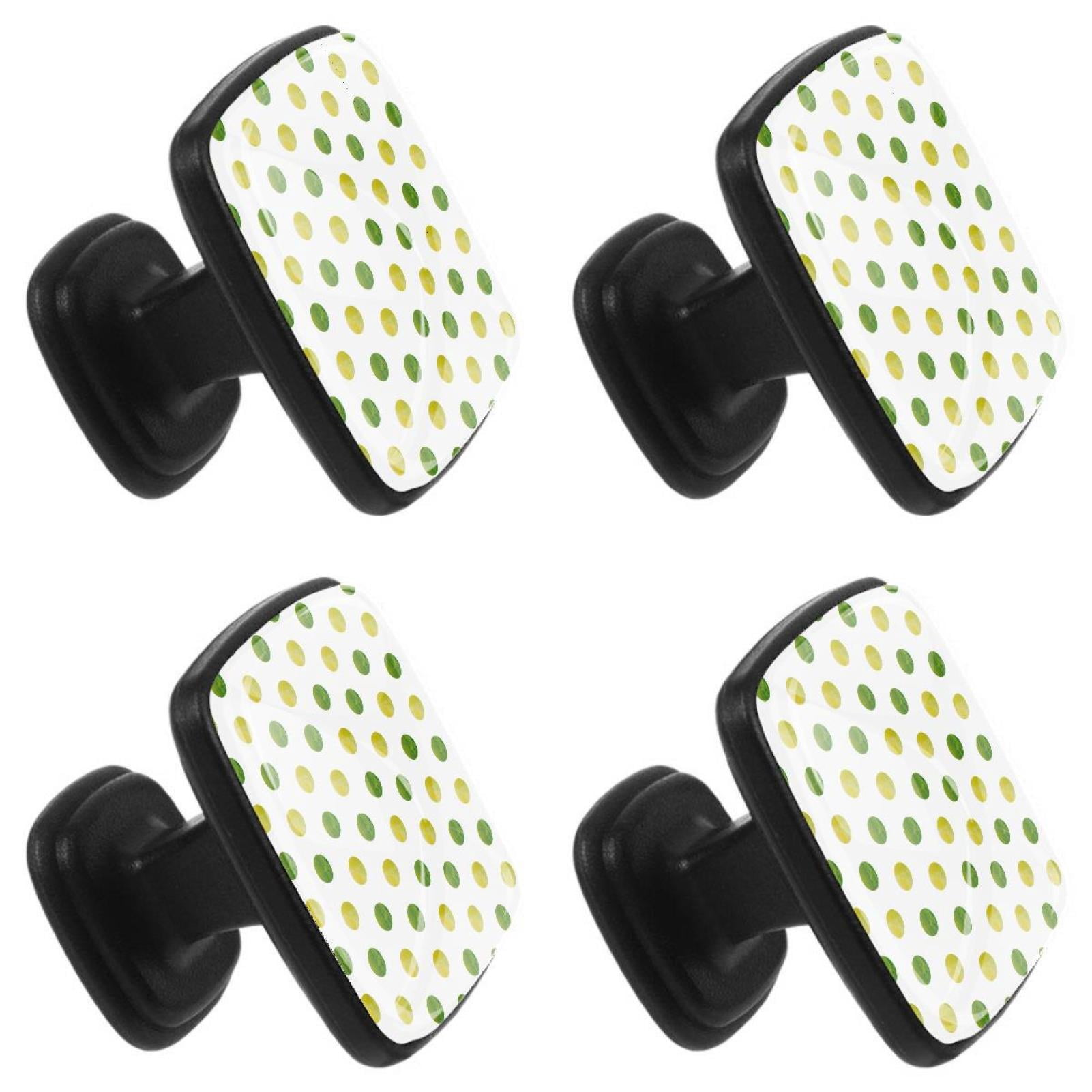 4 Pcs Square Cabinet Handle Cupboard Knob Drawer Pulls Handle Green Yellow Polka Dot Drawer Knobs with Screws Furniture Decoration