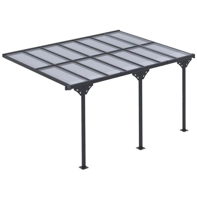 Outsunny Pavillon de Jardin à Toit Rigide 14 Pieds x 10 Pieds en Polycarbonate, Pergola, Gris