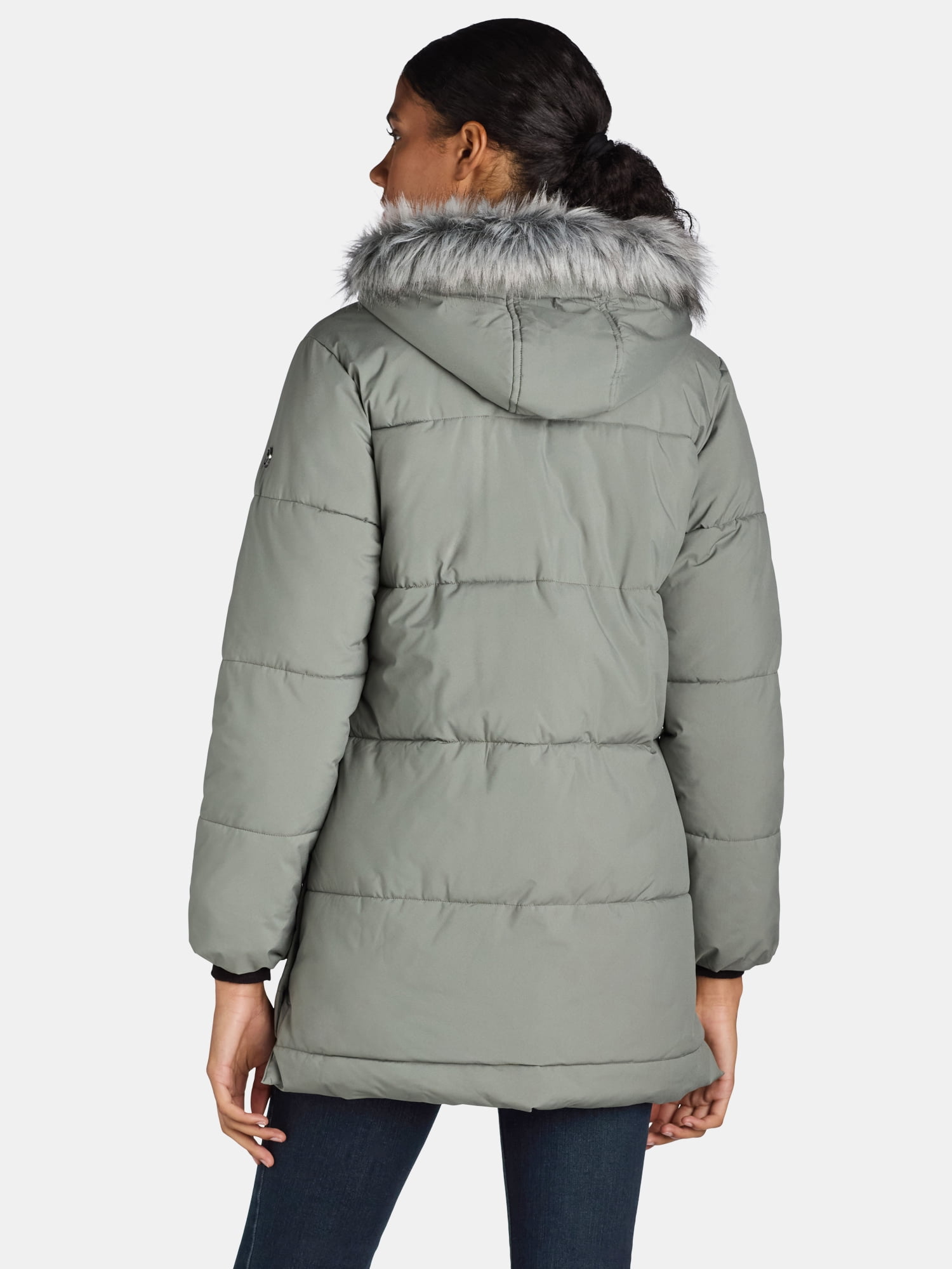 Big Chill Women's and Women's Plus Wide Quilted Puffer Coat with Faux Fur Trim Hood, Sizes S-3X