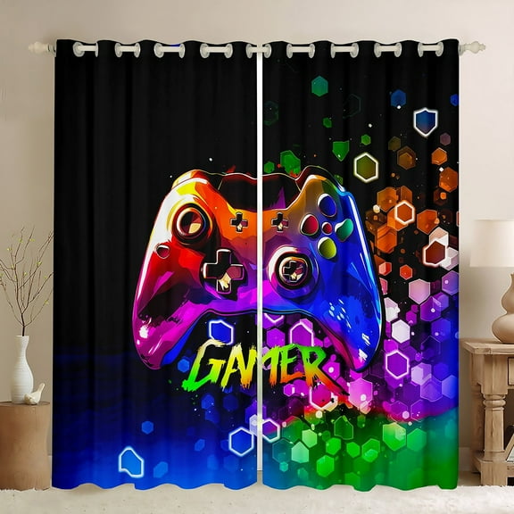 Erosebridal Male Gamepads Curtains for Living Room,Video Game 30%-50% Blackout Curtains Set of 2 (38x45),Gradient Honeycomb Curtains and Drapes (38x45),Geometric Room Decor