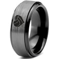 thumbnail image 1 of Tungsten Heart Shaped Volleyball Ball Band Ring 8mm Men Women Comfort Fit Black Step Bevel Edge Brushed Gray Polished, 1 of 4