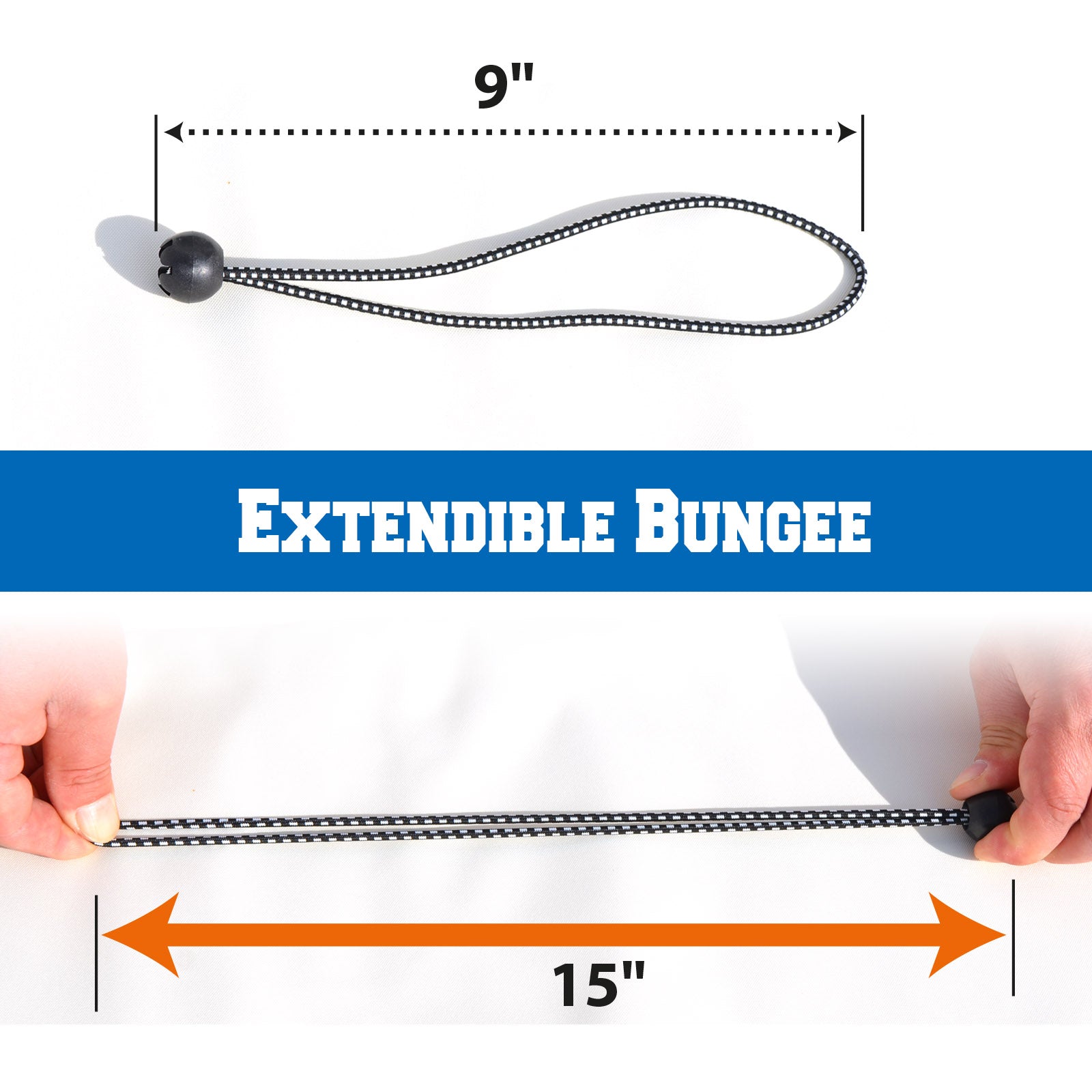 SUNRISEUMBRELLA Ball Bungees Cords Tarp Tent Tie Down Ball Bungees Canopy Gazebo Straps（9",50 PCS, Black with white）