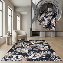 SAFAVIEH Malibu Keiran Leaves Polyester Area Rug, Black/Brown, 9' x 12'