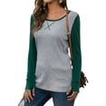 thumbnail image 3 of Women Colorblock Round Neck Long Sleeve Bottom Shirt, 3 of 7
