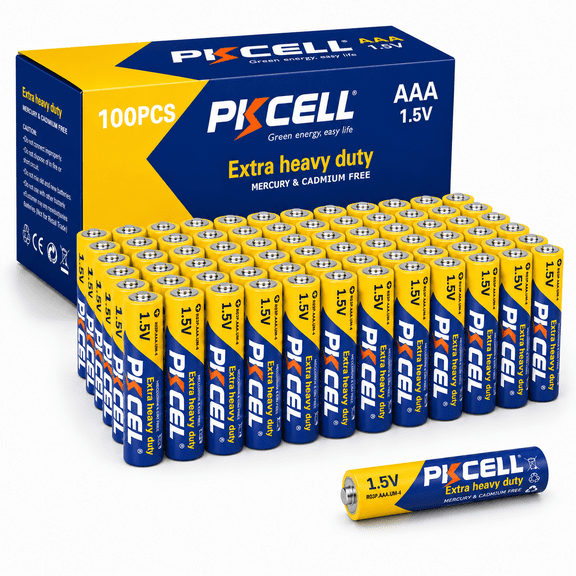 PKCELL Carbon Zinc AAA Batteries (100 Pack), 1.5V Extra Heavy Duty Triple A Batteries for Remote Control and Clocks