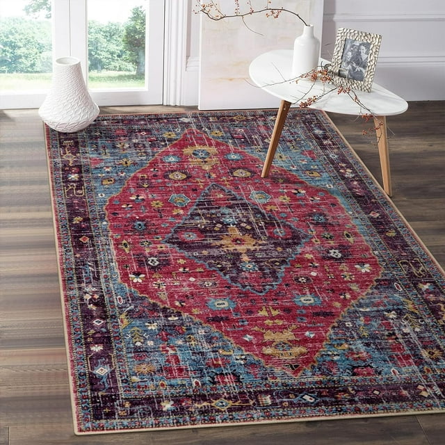 Lahome Machine Washable Area Rugs 3x5, Soft Entryway Rug Oriental Kitchen Rugs, Small Vintage Soft Kid Pet Friendly Printed Indoor Accent Entry Carpet for Bathroom Front Door Decor, Hot Pink