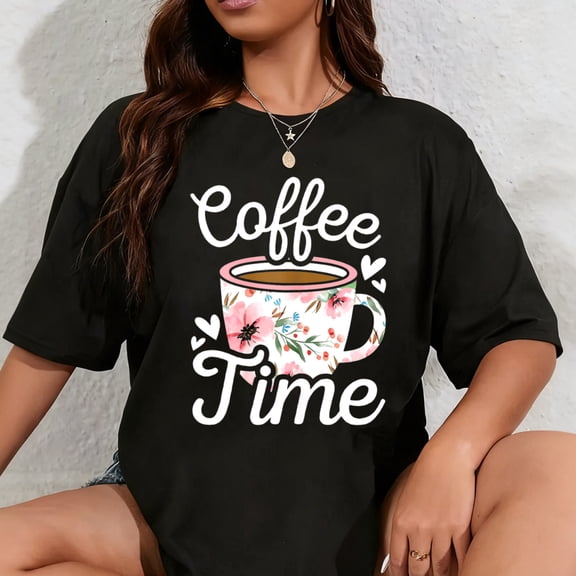 100% Cotton Coffee Time Cute Coffee Lover Women Girls T-Shirt
