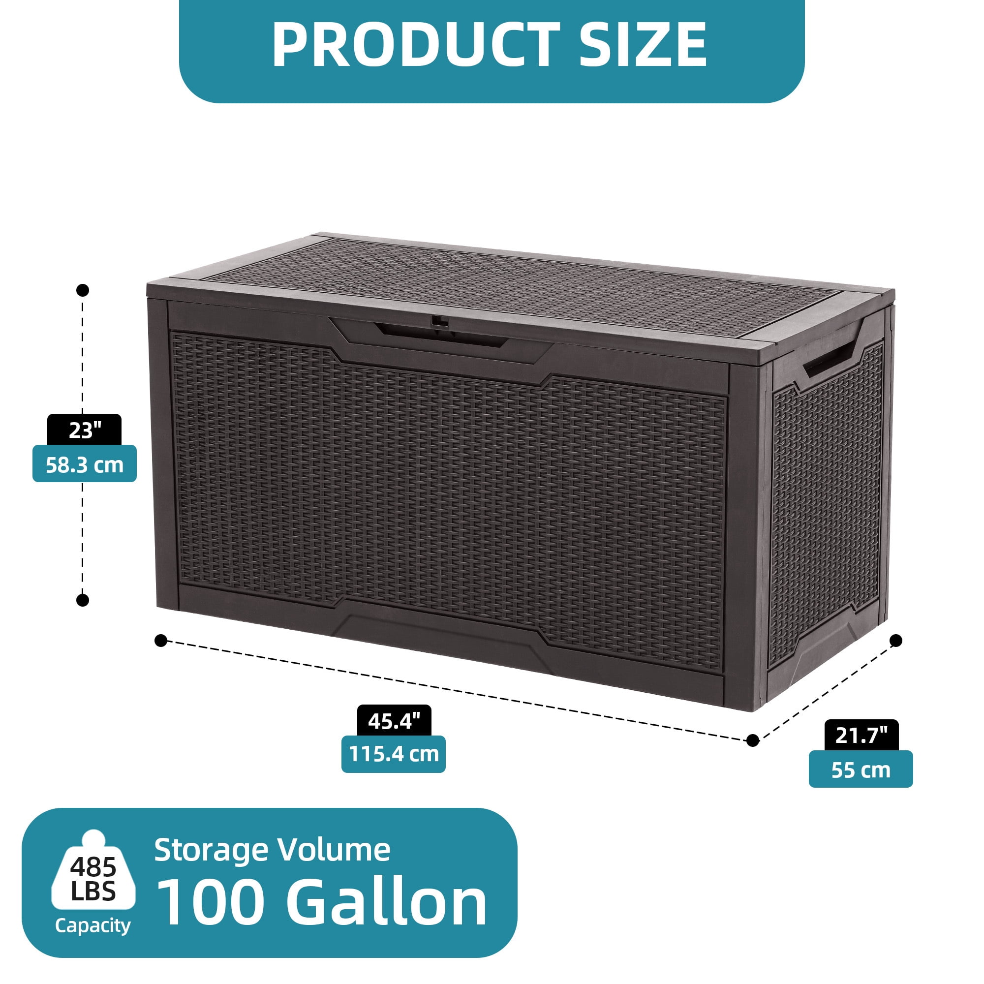 Uforic 100 Gallon Lockable Resin Outdoor Storage Deck Box, Uforic Multipurpose Storage Chest for Patio Accessories Garden Tools Daily Essentials, Weather Resistant, Dark Brown
