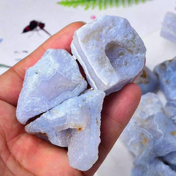 VIVIDELLE Natural Blue Vein Jade Lace Agate Geode Quartz Crystal Cluster Rough Stone Reiki