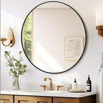 Faitaliicy Black Metal Frame Round Square Mirror For Wall Aluminum Alloy Circle Mirror Vanity Bathroom Mirrors Round Wall Mirror Wall Decor Easy To Install For Entryway Bedroom