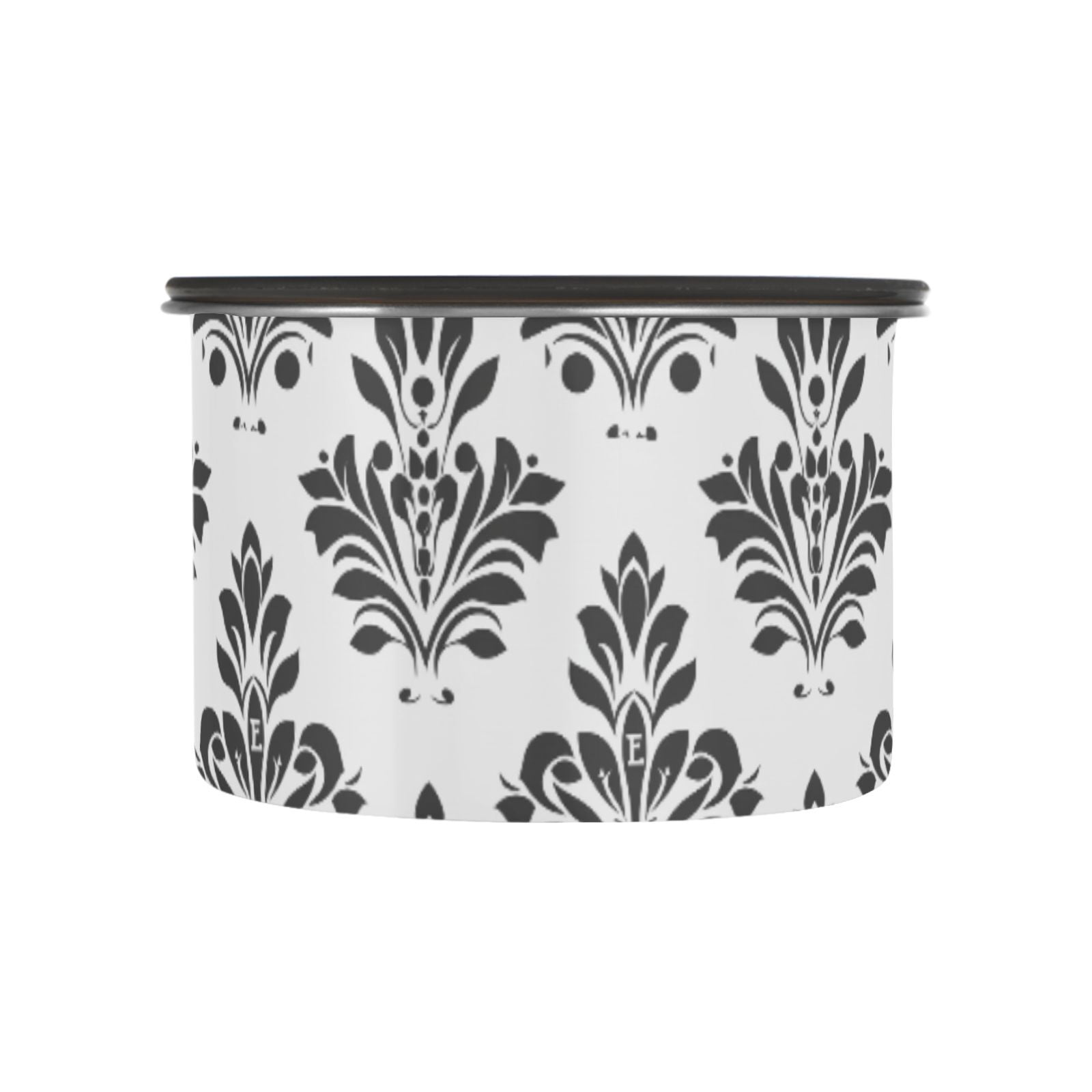 Black Damask Floral Airtight Coffee Bean Canister 30oz Food Storage Containers with Lids For Gournd, Tea, Sugar, Flour, Rice, Cereal, Candy Cookie Jar
