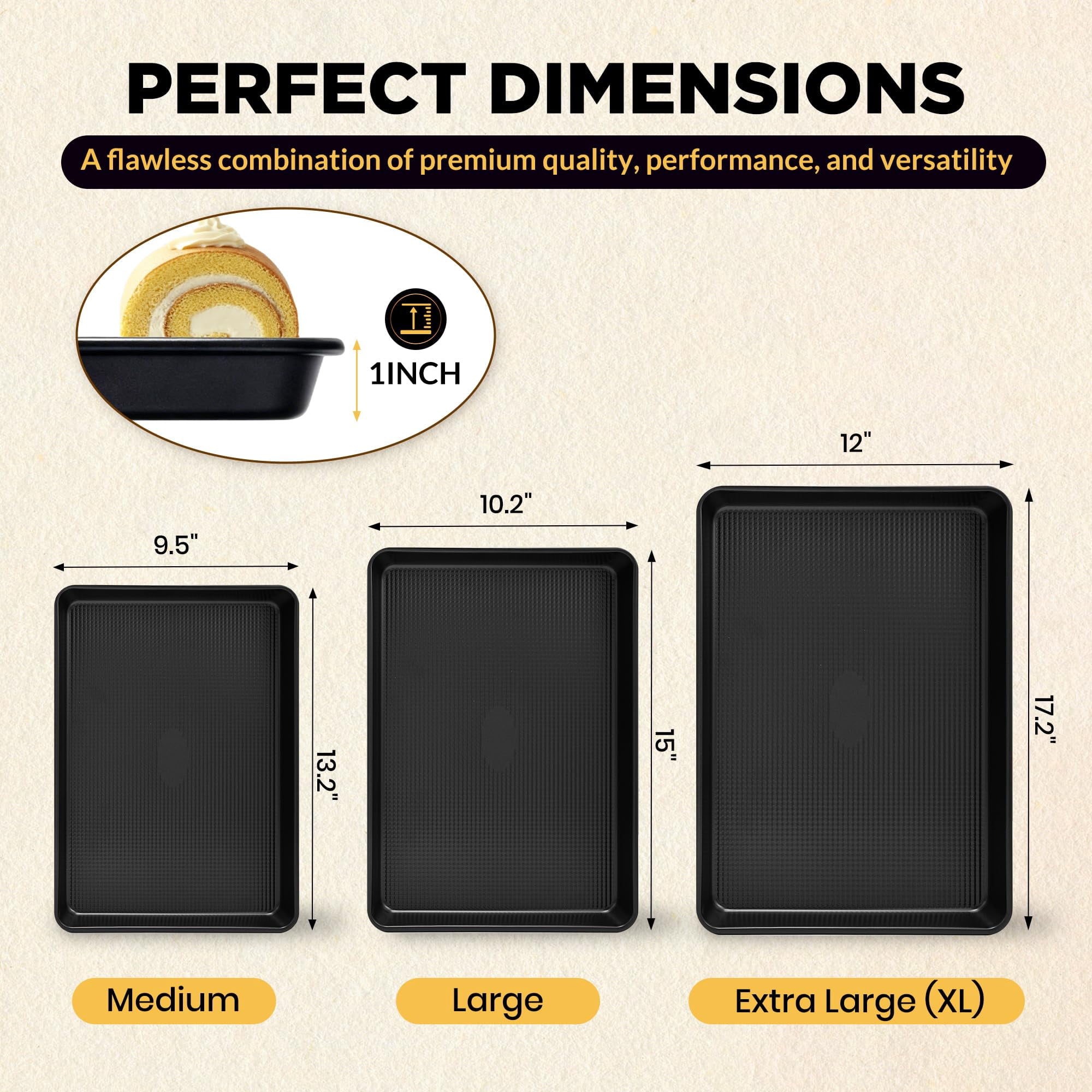 Baking & Cookie Sheets 3-Piece Black Carbon Steel Oven Safe for Roasting Cooking