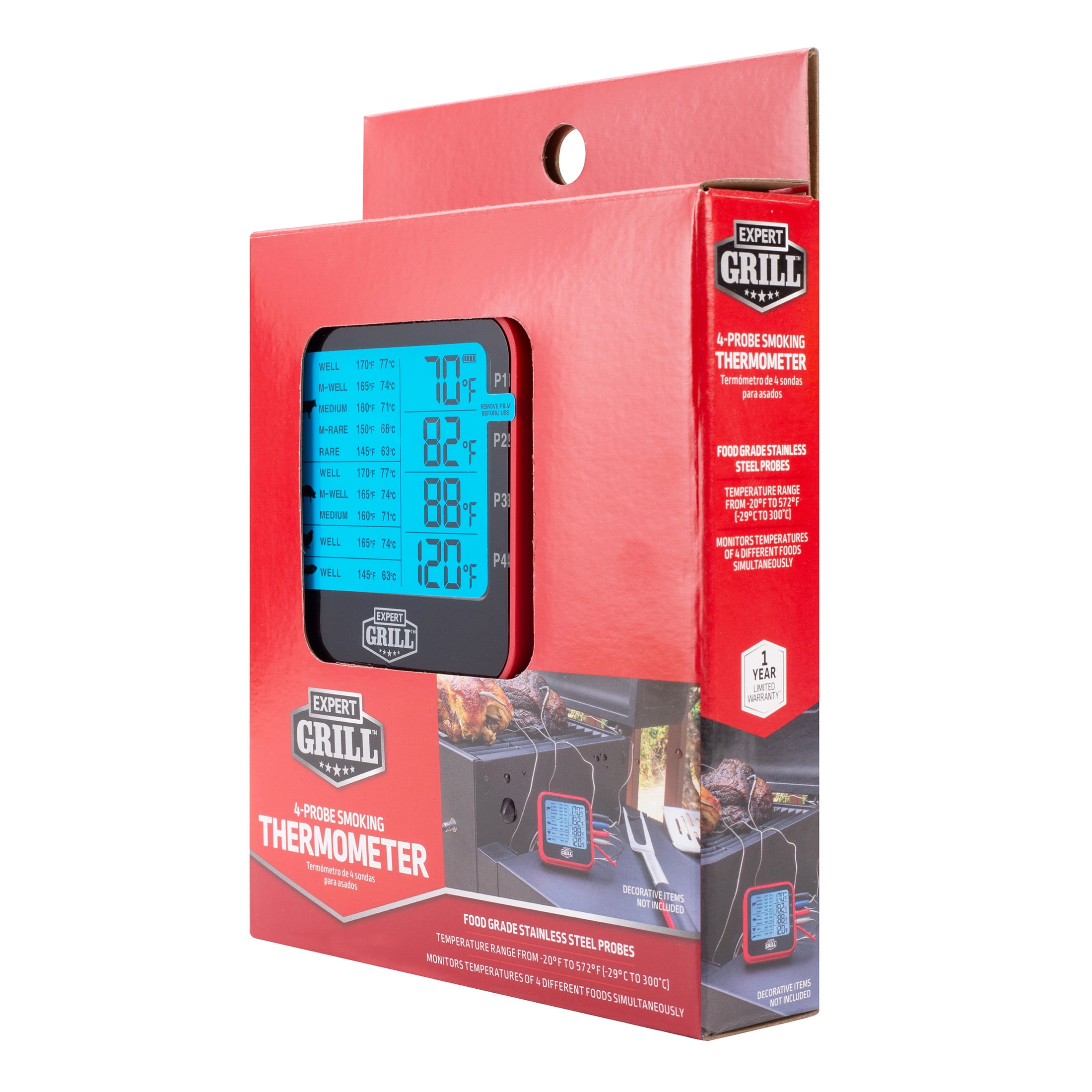 Expert Grill ABS LCD Display Cooking Thermometer with 4 Temperature Probes