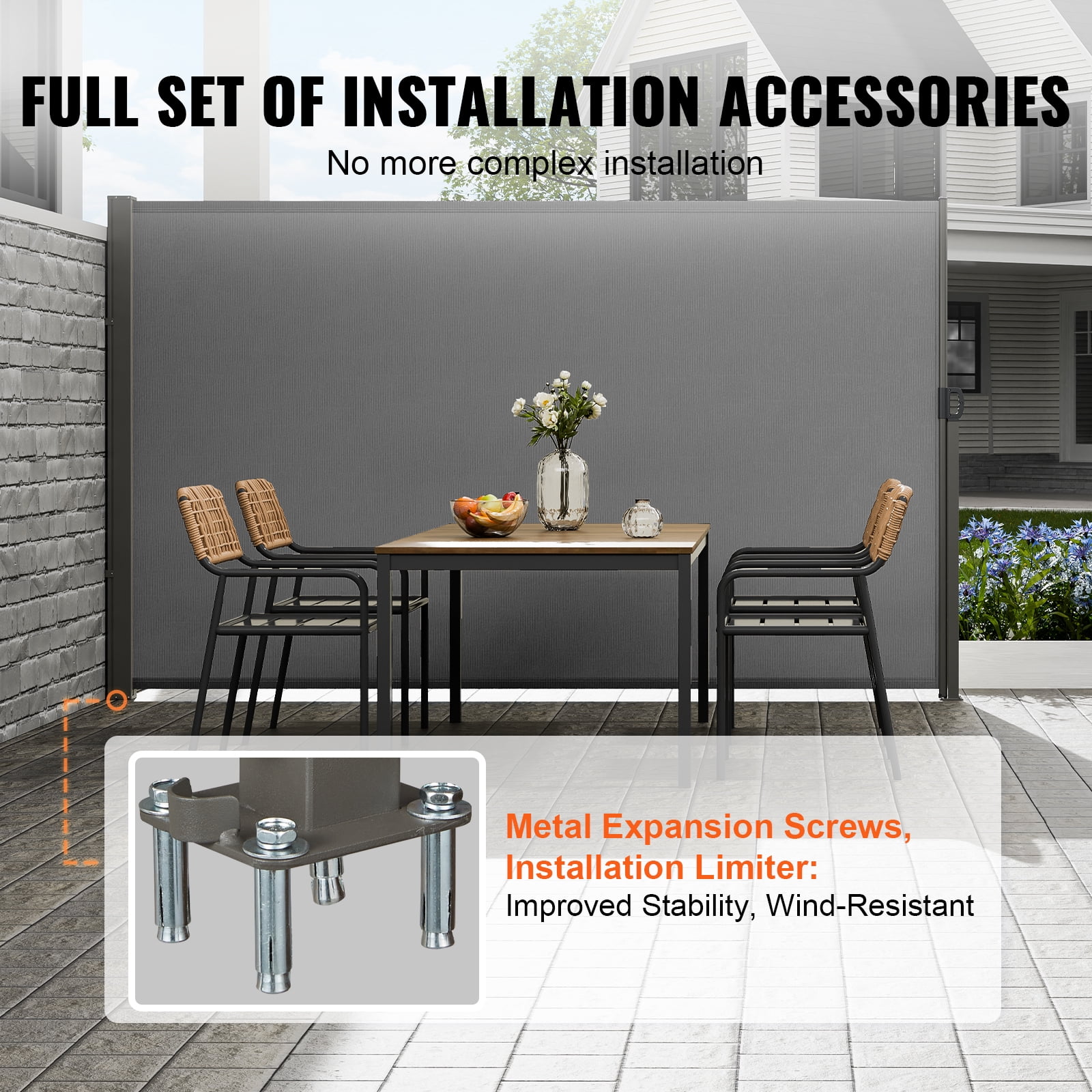 KFFKFF Retractable Side Awning 63''x 118'' Patio Screen Fence Divider Fencing