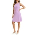 thumbnail image 5 of INSPIRE CHIC Women's Wear to Work Solid Color Sleeveless A-Line Flared Midi Dresses M Light Purple, 5 of 7