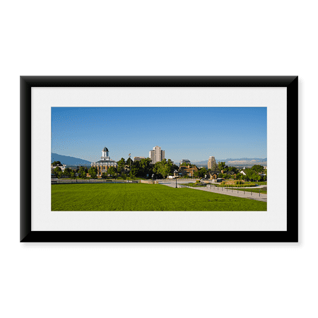 Framed Art Print, Lawn with Salt Lake City Council Hall in the backg by Panoramic Images, 11-7/8" x 17-7/8"
