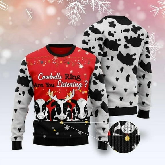 Cow Bell Rings 3D Christmas Sweater, Funny Xmas Sweater, Sweater Xmas