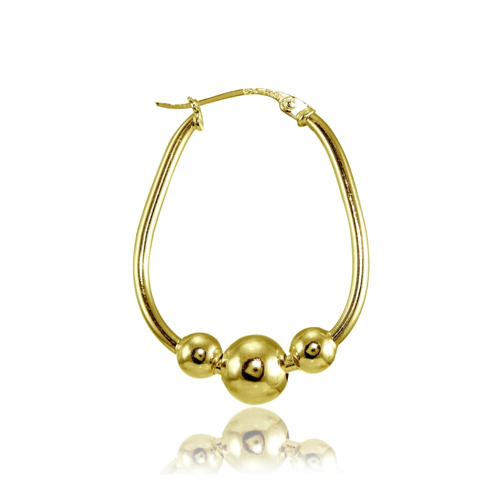 25mm Yellow Gold Flashed Sterling Silver Polished Beaded Hoop Earrings