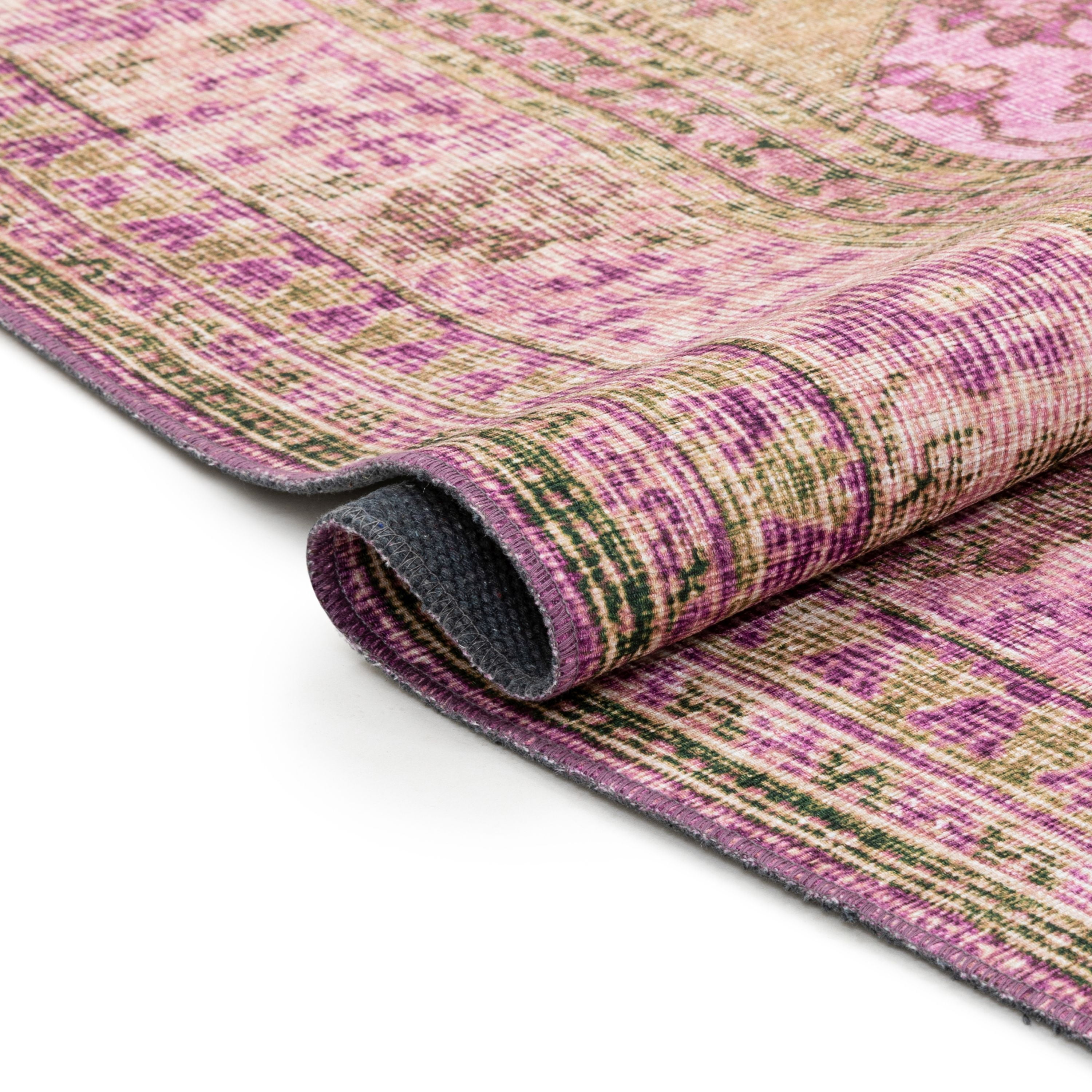 Well Woven Nile Gila Vintage Bohemian Medallion Botanical Border Pink 7'7" x 9'6" Machine Washable Flat-Weave Area Rug