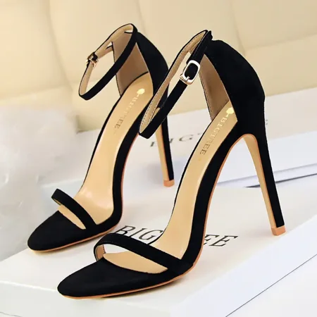 

Women‘s Stiletto High Heel Pumps Faux Leather Ankle Strap Open Toes Solid Color Sandals Women‘s Footwear