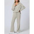 thumbnail image 3 of Women 2 Piece Outfits 2025 Fall Fashion Wide Leg Pants Lounge Set Leisure Travel Vacation Sweatsuits Light Khaki M, 3 of 7