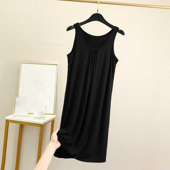 OSFVNOXV Long Sleep Shirts for Women Summer Cotton Nightgowns Sleeveless Nightdress Loose Fit Crewneck Pajamas