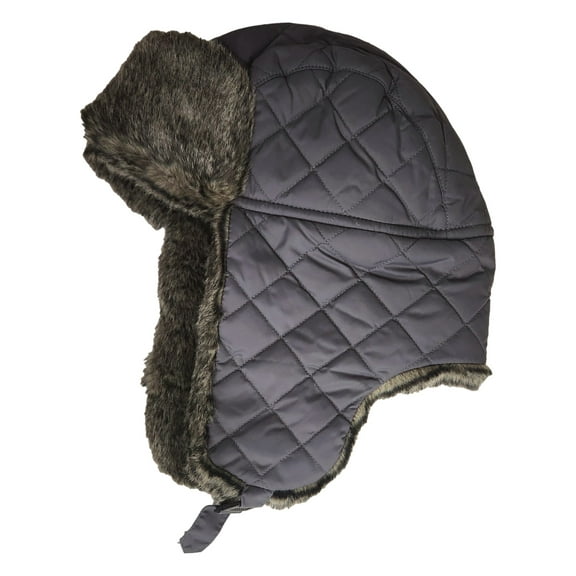 Womens Water Resistant Gray Quilted Trapper Hat Winter Cap