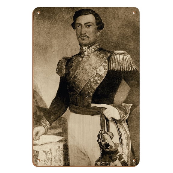 Kamehameha III - Portrait of the Hawaiian King (1813-1854) - Vintage Engraved Illustration - 8 x 12 inch Vintage Wood Art Sign