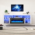 thumbnail image 3 of 71'' Floating Fireplace TV Stand for 75/85''TV with 40'' Fireplace, LED Modern White High Gloss Entertainment Center w/lights, Power Outlet, Adjustable Shelf, 2-Tier TV Console Cabinet with Storage, 3 of 9