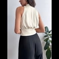 thumbnail image 4 of Blusas Plisadas Sin Mangas con Cuello en V para Mujer, Camisas Elegantes de Oficina. Albaricoque M, 4 of 9