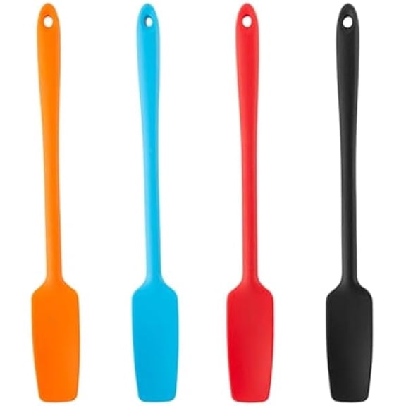 4 Pcs Silicone Jar Spatulas with Long Handle, Non-Stick Rubber Spatula Heat Resistant Silicone Scraper Spatulas for Baking Cooking Blenders Mixing - Multi-Functional High-Efficiency Des