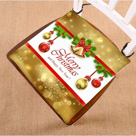 

YKCG Home Decor Golden Christmas Bells and Red Balls Seat Cushion Chair Cushion Floor Cushion Twin Sides 16x16 inches