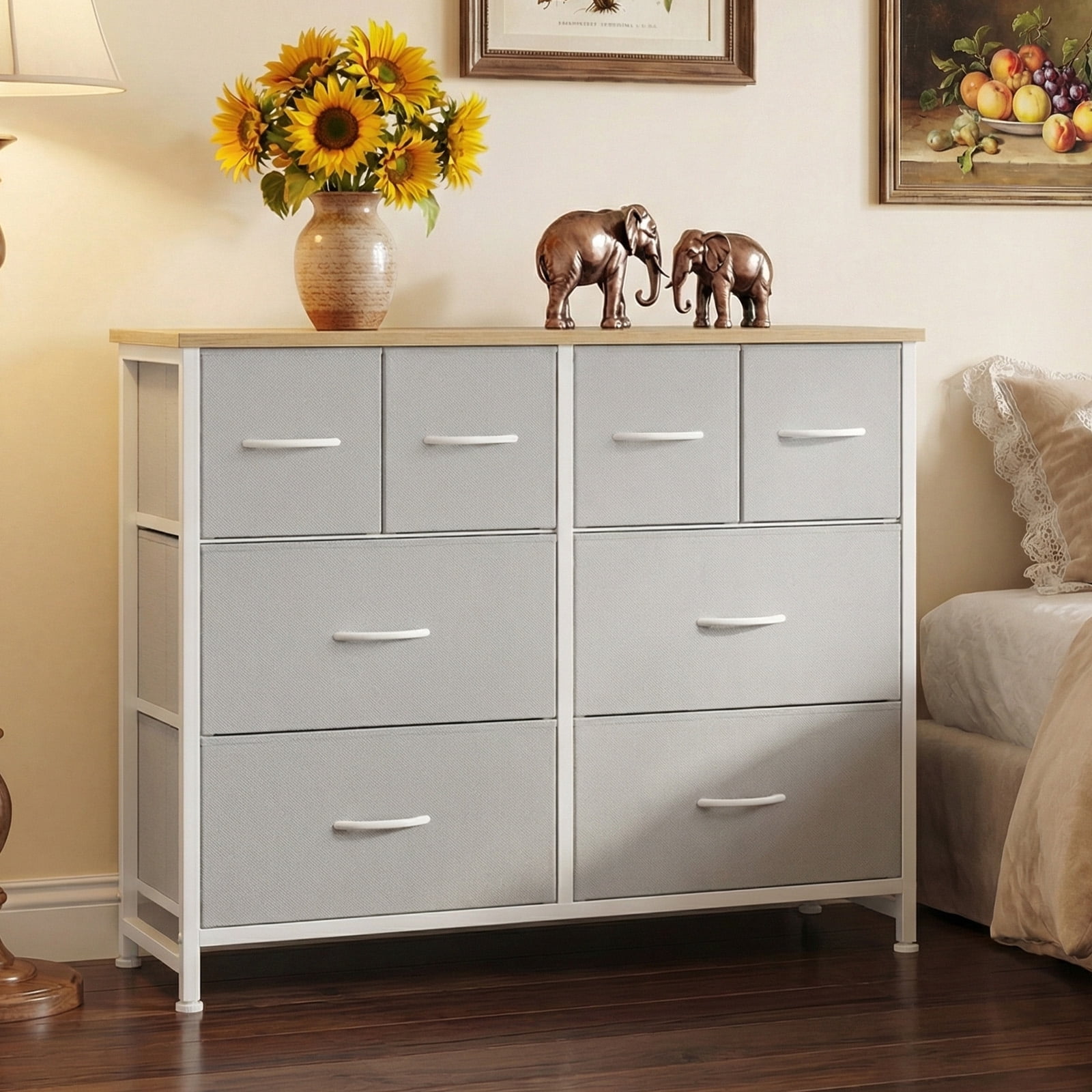 CONCETTA 8-Drawer Fabric Dresser, Wide Chest of Drawers, TV Stand for Bedroom, Living Room, Light Gray