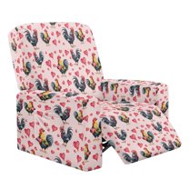 Renewold Recliner Couch Cover Breathable Reclining Chair Slipcover 4 Pieces Non-Slip Recliner Sofa Cover with Pocket and Elastic Bottom for Valentine's Day Decor, Rooster Chicken Heart