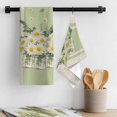 thumbnail image 3 of Spring Floral Daisy Kitchen Towel Dish Cloths Set of 2, Microfiber Soft Kitchen Hand Towels, Leaves Linen Printed Absorbent Quick Drying Dishcloths 18 x 28 Inches, 3 of 8