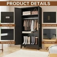 thumbnail image 4 of Metal Armoire Wardrobe Closet, 71" Tall Clothing Storage Cabinet with Hanging Rods, Household Closet Organizers with Adjustable Shelves for Home Office or Gym (Black), 4 of 7