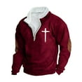 thumbnail image 2 of Aobny Red Men's Fashion Hoodies & Sweatshirts 1/4 Zip Pullover Mock Neck Christian Streetwear Big & Tall Hoodies Y2k,XXXXL, 2 of 5