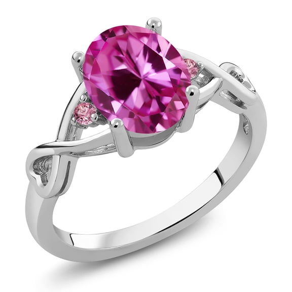 Gem Stone King 1.05 Ct Oval Pink Created Sapphire Pink Lab Grown Diamond 925 Silver Ring (Size 5)