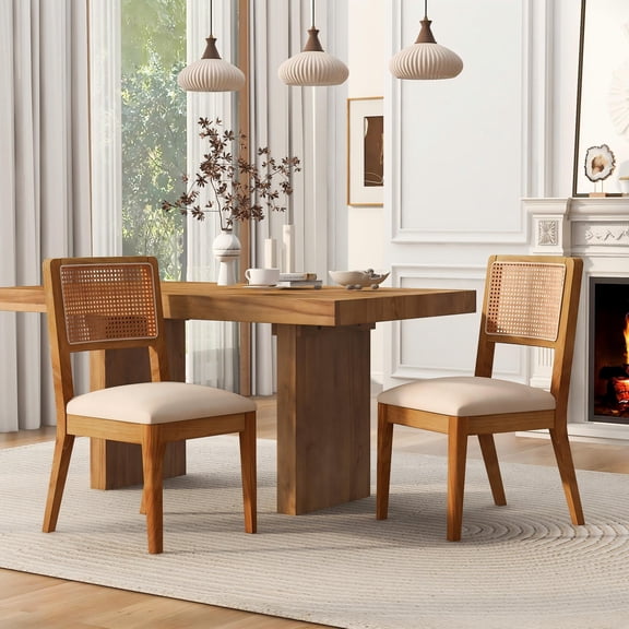 Mintazer Upholstered Dining Chairs Set of 2, Modern Minimalist Cream Fabric Kitchen Side Chairs for Apartment Cafe Home, Natural & Beige