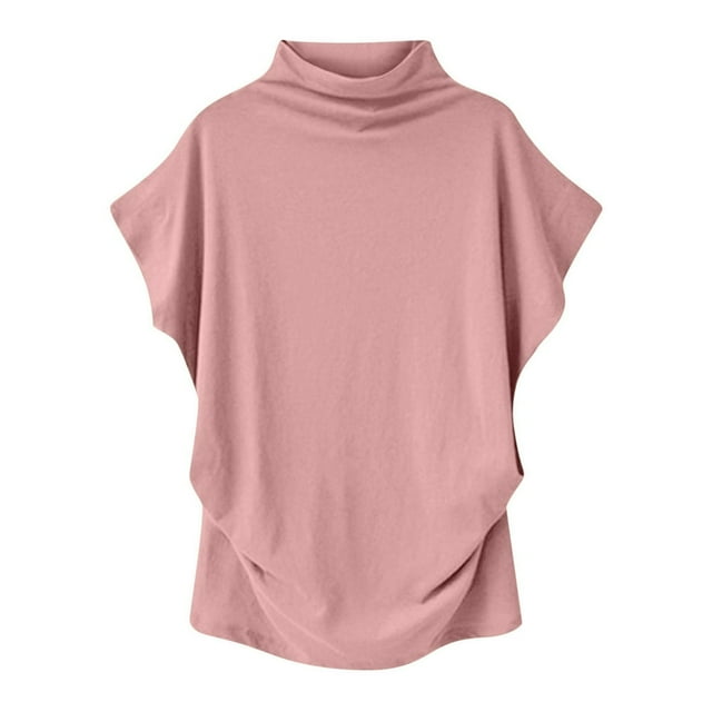 JUNWELL Plus Size Women Short Sleeve T-Shirt Fashion Solid Color Round Neck Blouse Tops Ruched Base Tops
