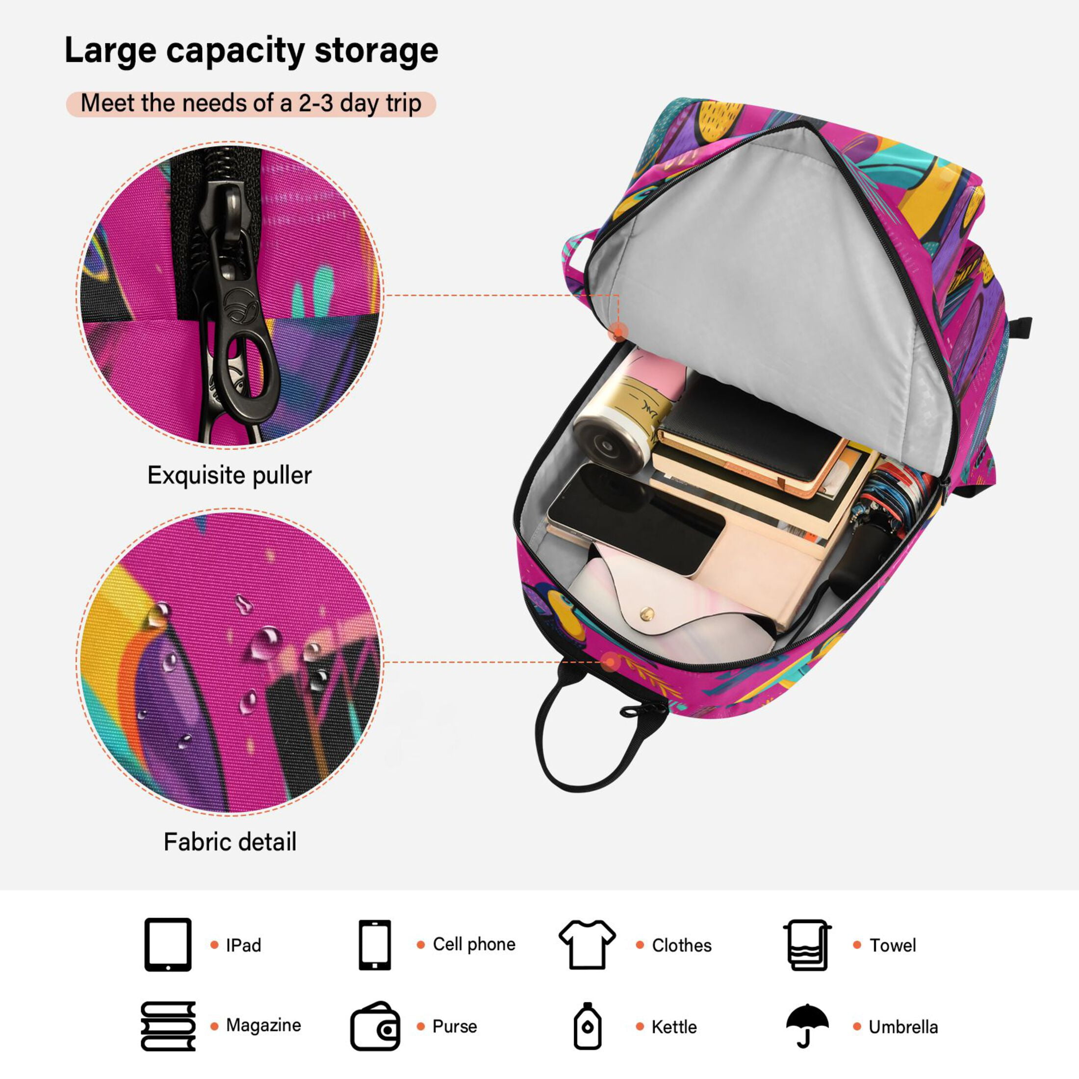 2 Racquet Holder Tennis Backpack Tennis Racket Covers Gym Bags Toucan in The Pink Jungle