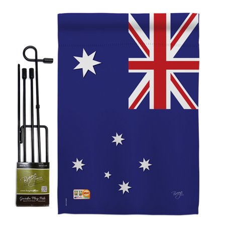 Australia Flags of the World Nationality Impressions Decorative Vertical 13" x 18.5" Double Sided Garden Flag Set Metal Pole Hardware