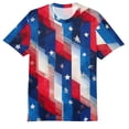 thumbnail image 5 of Men's American Flag T-Shirt Cotton-Like Stretch Jersey Patriotic Short Sleeve Crew Neck Tee Wave Art Red L, 5 of 6